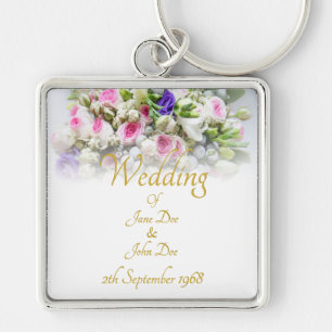 Bröllop Gift - Bride med färgad bröllop bouquet Fyrkantig Silverfärgad Nyckelring