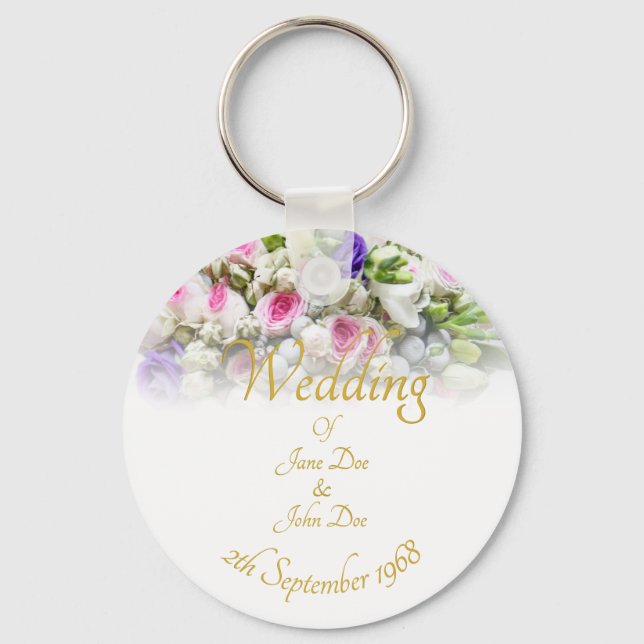 Bröllop Gift - Bride med färgad bröllop bouquet Nyckelring (Framsida)