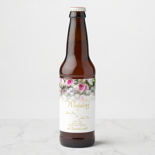 Bröllop Gift - Bride med färgad bröllop bouquet Ölflaska Etikett (Framsida)
