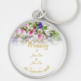 Bröllop Gift - Bride med färgad bröllop bouquet Rund Silverfärgad Nyckelring