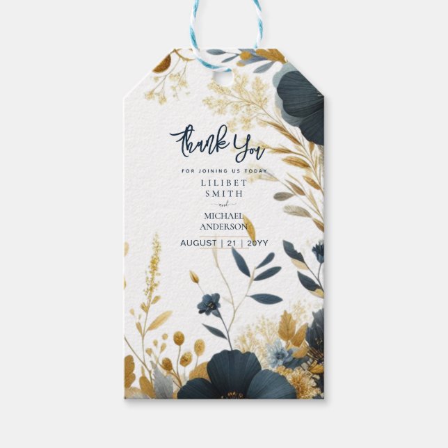 BRÖLLOP GIFT MÄRKRE | Elegant för marin Gult Guld  Presentetikett (Framsidan)