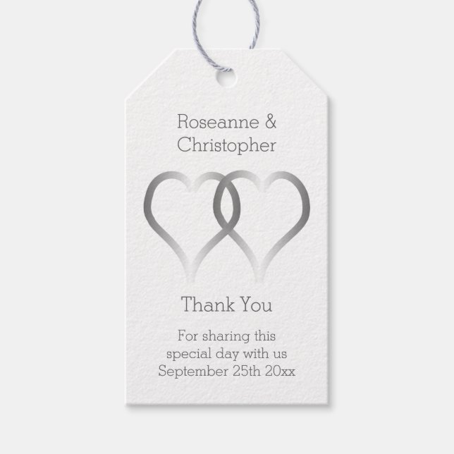 Bröllop Gift Märkre Silver Hearts Presentetikett (Framsidan)