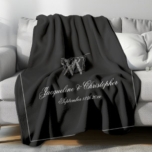 Bröllop Gift Newlyged Couple Keepsaki Monogram Fleecefilt