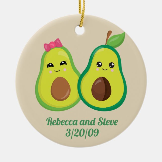 Bröllop, gift par Avocado Cute-årsdag Julgransprydnad Keramik (Framsidan)