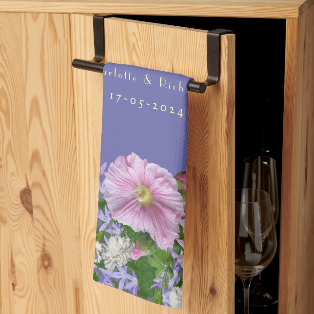 Bröllop Gift par Bouquet Background Kökshandduk (Thirds Fold)