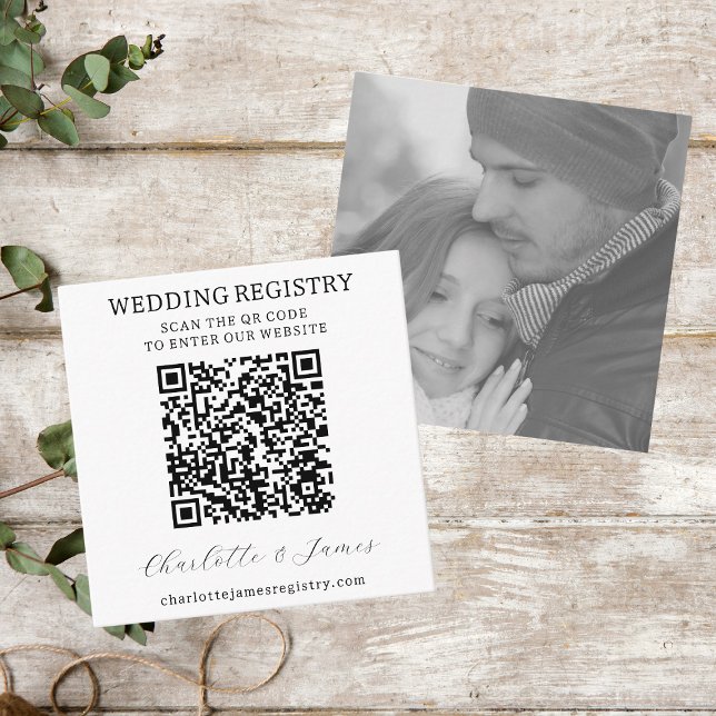 Bröllop Gift Registry Black and White Photo QR Tilläggskort (Skapare uppladdad)