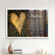 Bröllop Gift Vows Poster Fall Forest Carved Heart