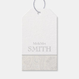 Bröllop Gift Wrap Märkre Grått White Elegant Presentetikett