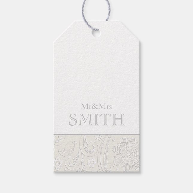 Bröllop Gift Wrap Märkre Grått White Elegant Presentetikett (Framsidan)