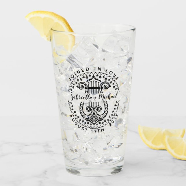 Bröllop Gifta Par Namn | Elegant Ornamenterad Harp Glaskopp (Framsida Ice)