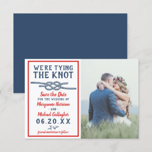 Bröllop Gifter sig Beach Photo Navy Blue Red Spara Datumet