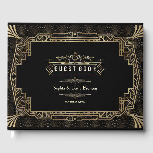 Bröllop Glam Art Deco Black Gatsby 1920-talet St Gästböcker
