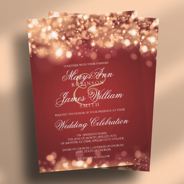 Bröllop Gnistrande Ljus Guld Inbjudningar (Wedding Sparkling Lights Gold Invitation)