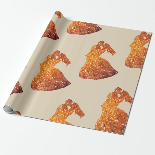 Bröllop, Golden Couple Wrapping Papper, Valentine Presentpapper (Utrullad)