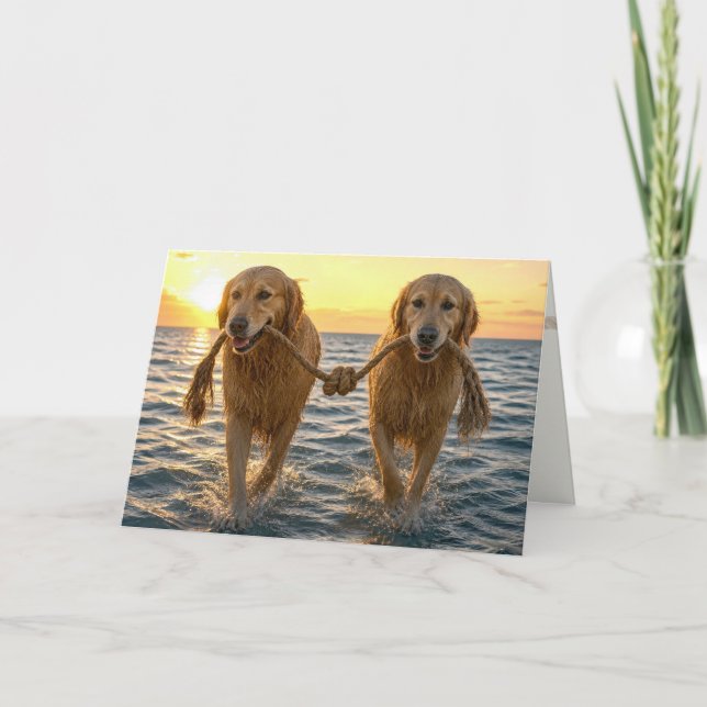 Bröllop Golden Retrievers med knuten rep Kort (Framsida)