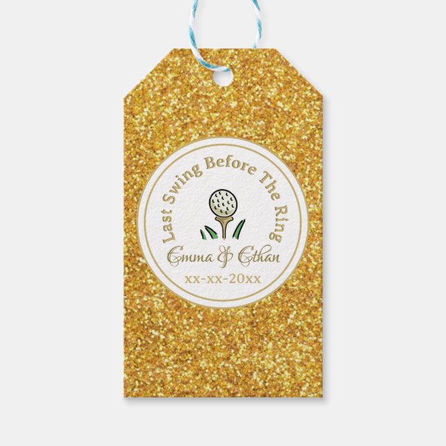 Bröllop Golf Party Helg White Guld Glitter Presentetikett (Framsidan)