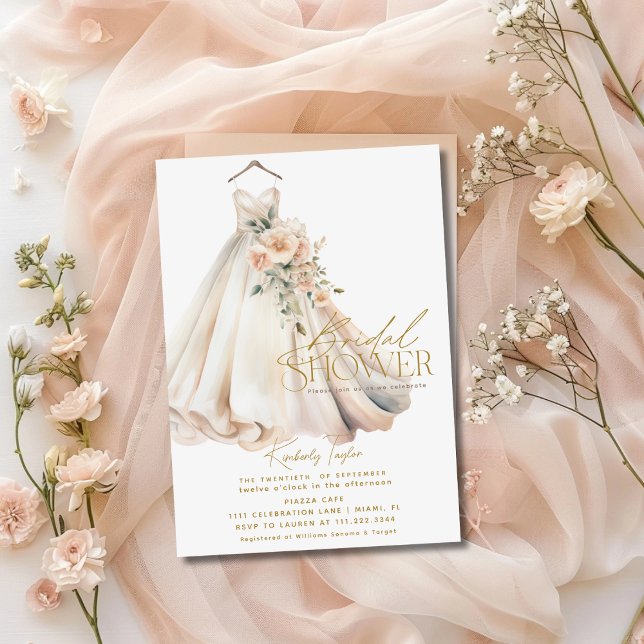 Bröllop Gown Dress Rosa Blommigt Möhippa  Inbjudningar (Skapare uppladdad)