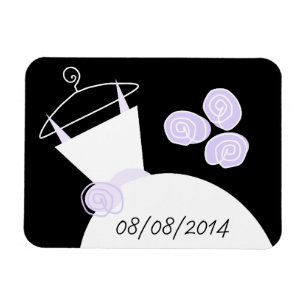 Bröllop Gown Lila "Date Black vågrät" Magnet