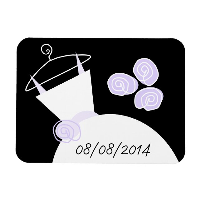 Bröllop Gown Lila "Date Black vågrät" Magnet (Horisontell)