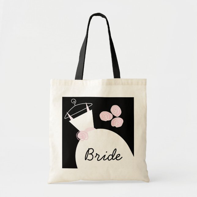 Bröllop Gown Rosa 'Bride' to the bag black Tygkasse (Framsidan)