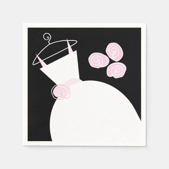 Bröllop Gown Rosa papper napkin svart  Pappersservett (Framsidan)