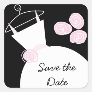 Bröllop Gown-Rosan "Save the Date" (spara datum),  Fyrkantigt Klistermärke