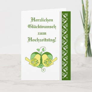 Bröllop Grattis Blommigt Heart Bird German Kort