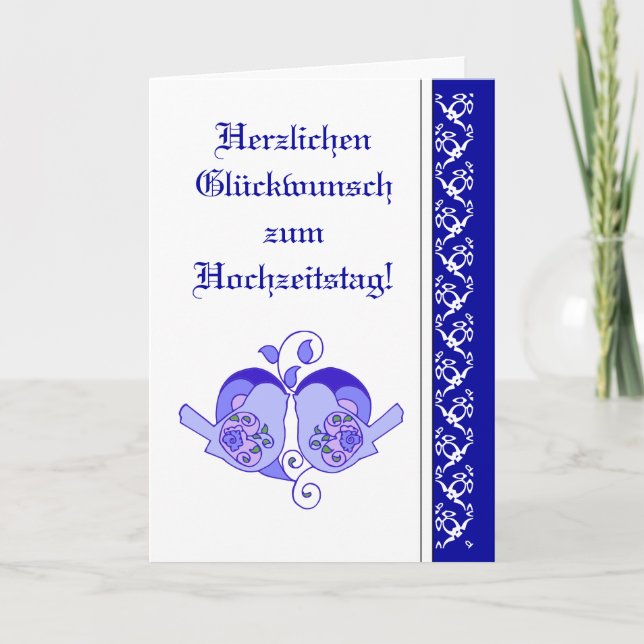 Bröllop Grattis Blommigt Heart Bird German Kort (Framsida)