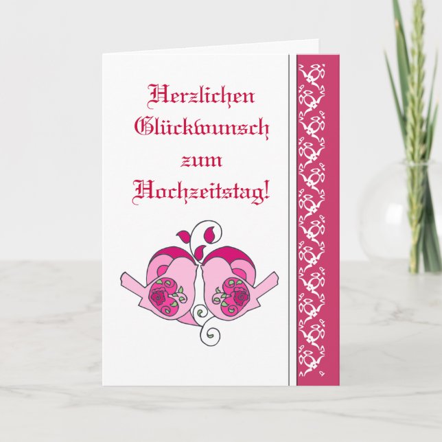 Bröllop Grattis Blommigt Heart Bird German Kort (Framsida)