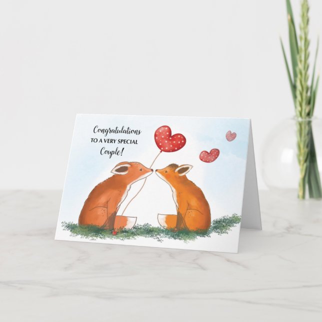 Bröllop Grattis Two Foxes Heart Ballon Kort (Framsida)