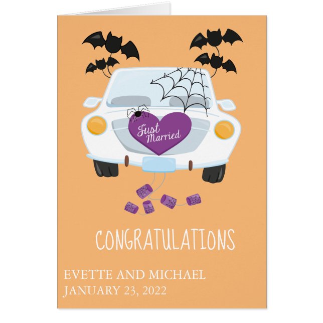 Bröllop Grattiss Halloween Car Hälsningskort (Framsidan)