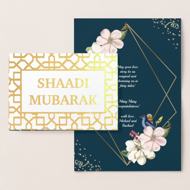 Bröllop Grattiss Shaadi Mubarak Guld Folierat Kort (Display)