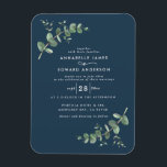 Bröllop greenery Eucalyptus botaniska marinblått Magnet<br><div class="desc">Eucalyptus Greenery bladar modern,  minimal contemporary i elegant party Bröllop magnet inbjudan. Enkel botanisk contemporary. Sage grönt,  marinblått,  svart och vit elegant,  moderna kolorway kostym vår,  sommarfall,  höst- och vittringsceremonier i bröllop.</div>