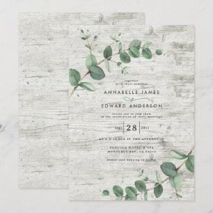 Bröllop greenery Eucalyptus botaniskt vitt trä Inbjudningar