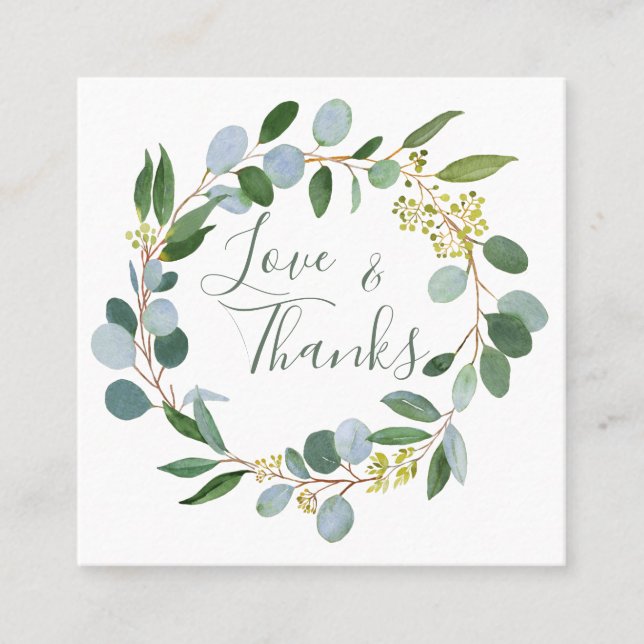 Bröllop greenery, eukalyptus wandeans fyrkantigt visitkort (Framsida)