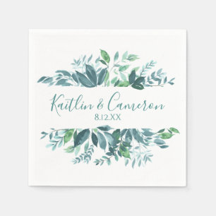 Bröllop Greenery Napkins Typografi (blått) Pappersservett