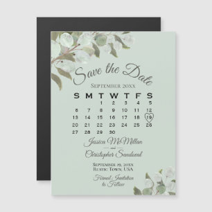 Bröllop Greenery Save Date Calendar Mint Sage Magnetisk Inbjudningskort