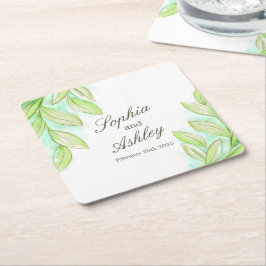 Bröllop gröna akvarellblad anpassade underlägg papper kvadrat