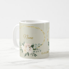 Bröllop Grönska Blad Rosa Blommig Guld Geometrisk Kaffemugg