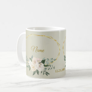 Bröllop Grönska Blad Rosa Blommig Guld Geometrisk Kaffemugg