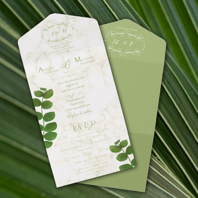 Bröllop Grönt (Chic simple all-in-one invitation card.)