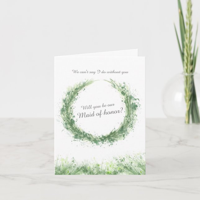 Bröllop grönt konst blir du vår maid of honor? kort (Framsida)