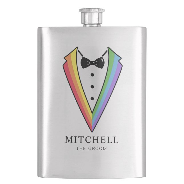 Bröllop Groom Groomsman Gay Rainbow Tuxedo Fickplunta (Framsidan)