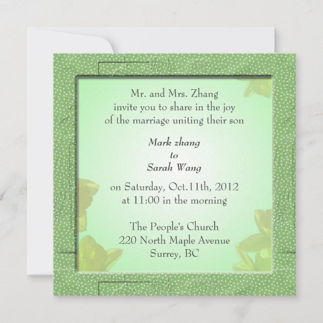 bröllop, Grooms inbjudan till föräldrar (Framsida)