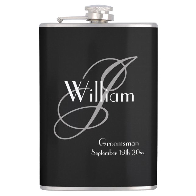 Bröllop Groomsman Gift Elegant Monogram Coola Blac Fickplunta (Framsidan)