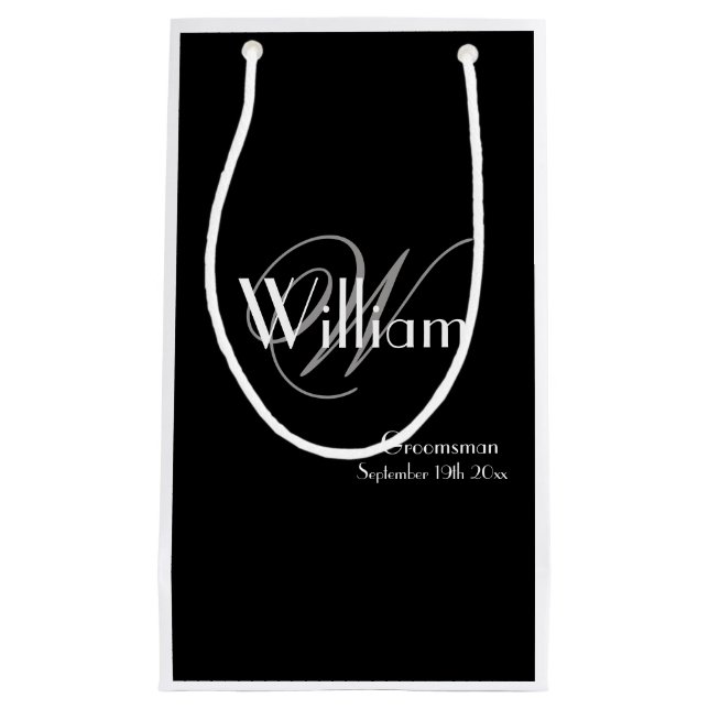 Bröllop Groomsman Modern Monogram Namn Chic Black (Framsidan)