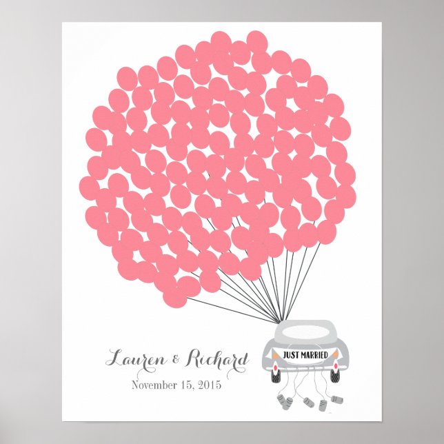Bröllop Guest Bok Alternative med röda ballonger Poster (Framsidan)