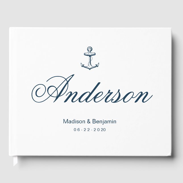 Bröllop Guest Bok, Anchor, Navy Blue, Beach Gästböcker (Framsida)