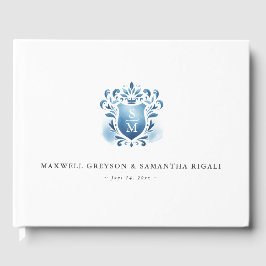 Bröllop Guest Bok Blue Monogrammed Vapensköld