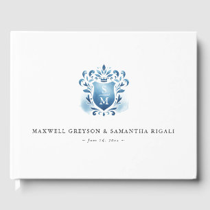 Bröllop Guest Bok Blue Monogrammed Vapensköld